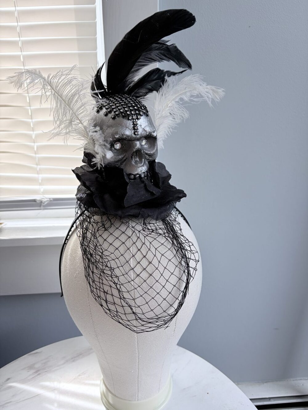 Black Feather and Veil Fascinator Cocktail Hat